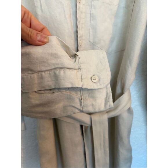 Quince European Flax Linen Belted Long Sleeve Shirtdress in Sand Size M - Picture 6 of 10